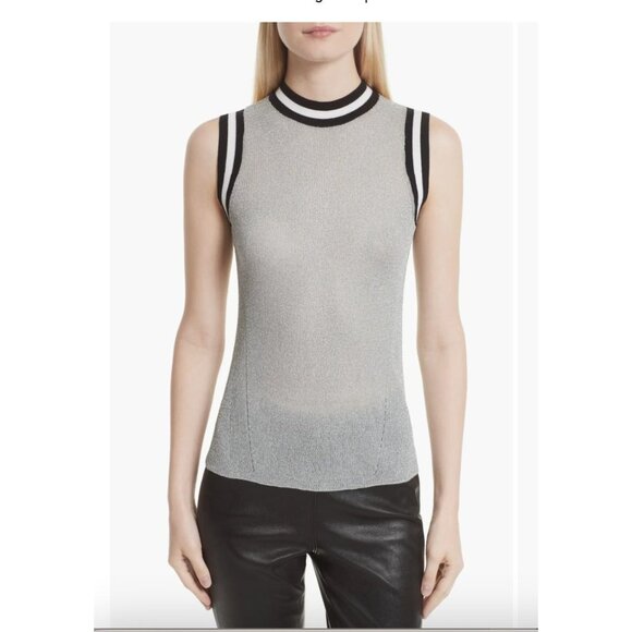 RAG & BONE Priya Metallic Striped Silver Knit Sleeveless Sweater Tank Top Size S - Picture 8 of 10